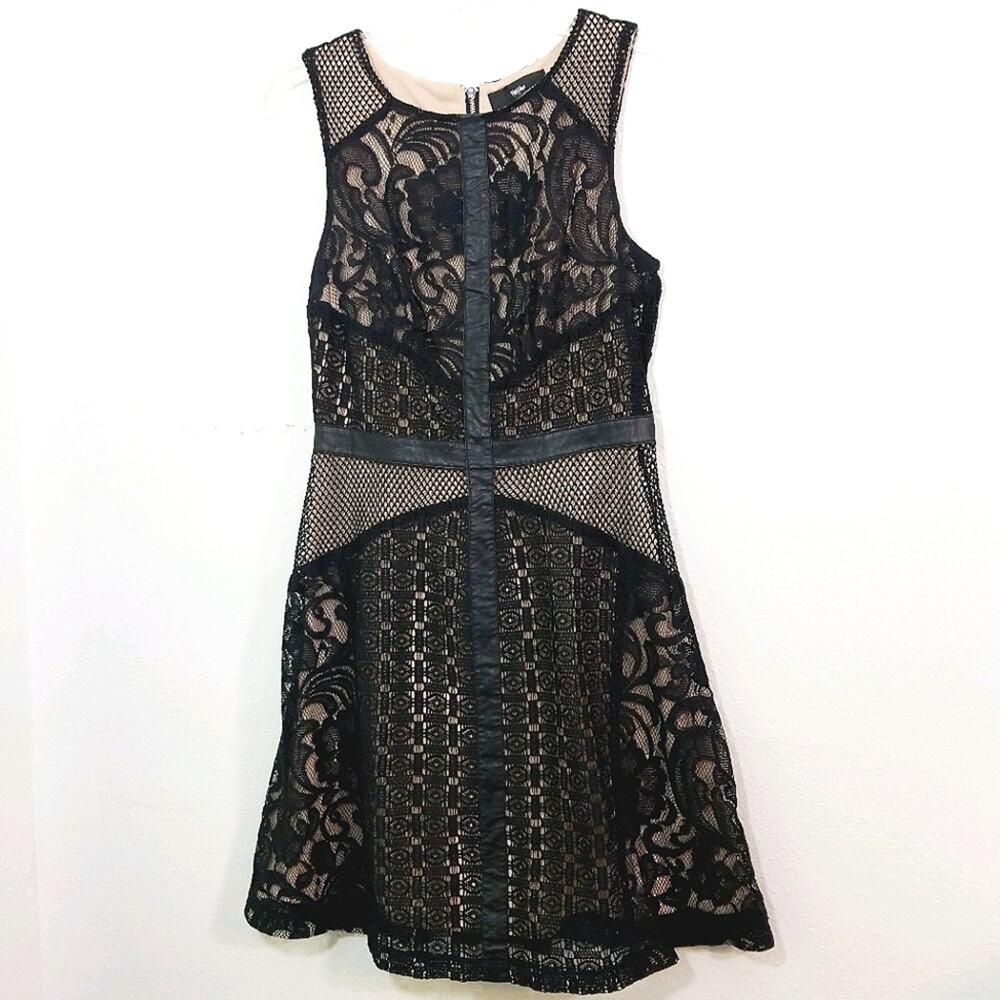 Black lace & faux leather mini dress Mossimo S